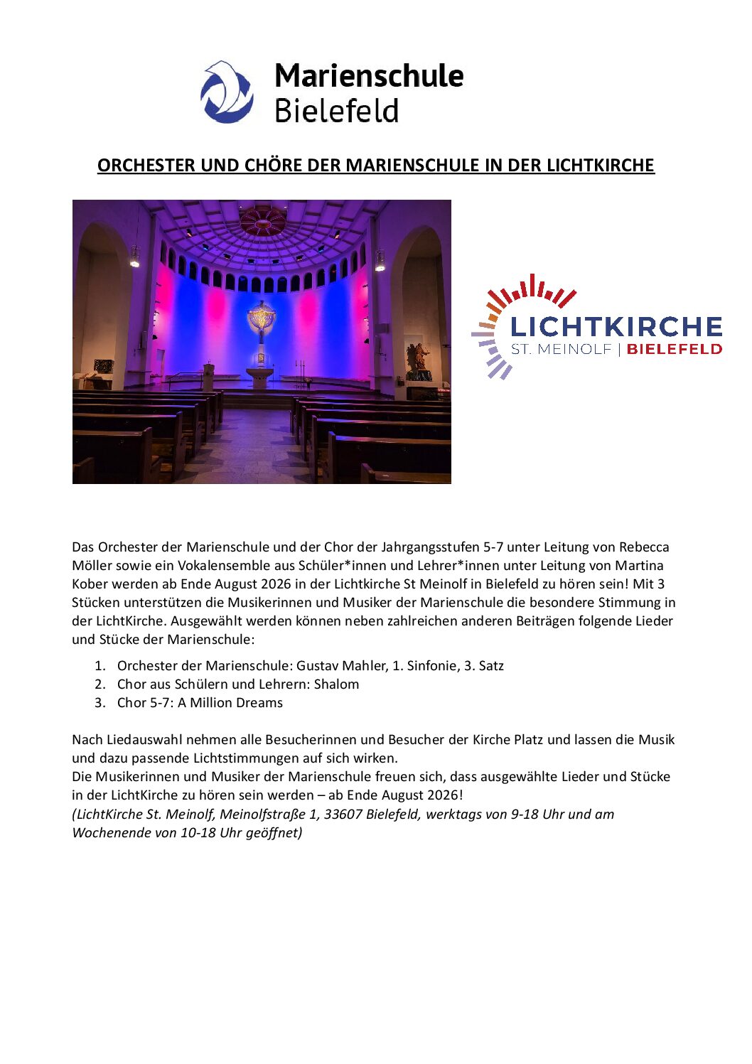 Orchester und Chöre der Marienschule in der Lichtkirche